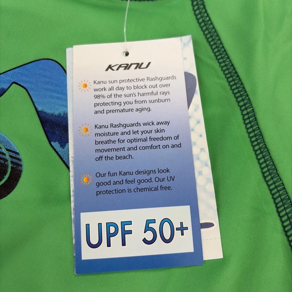 New Kanu Surf Shirt Youth XL Green UPF 50+ Swim Rash Guard Short Sleeve